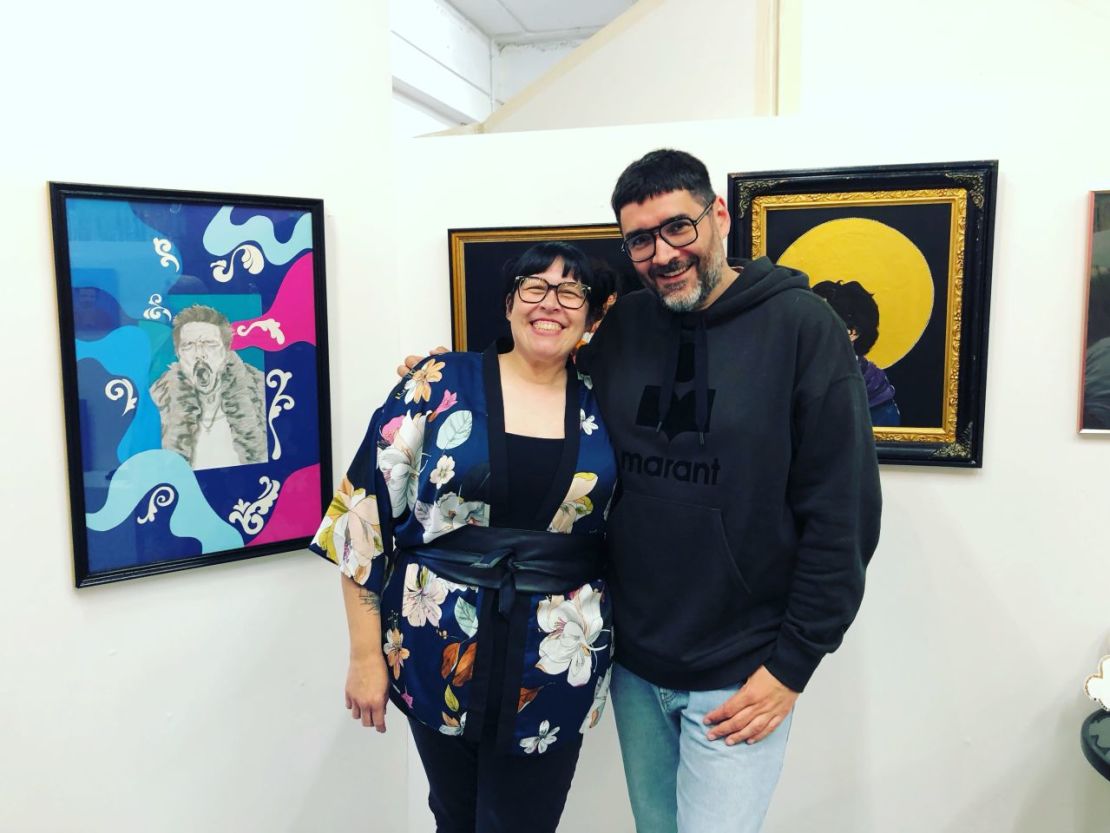 Artist Heidi Gentle Burrell met with art curator Robert Diament at the exhibition opening in June. Photo credit: Jessica Rhodes Robb