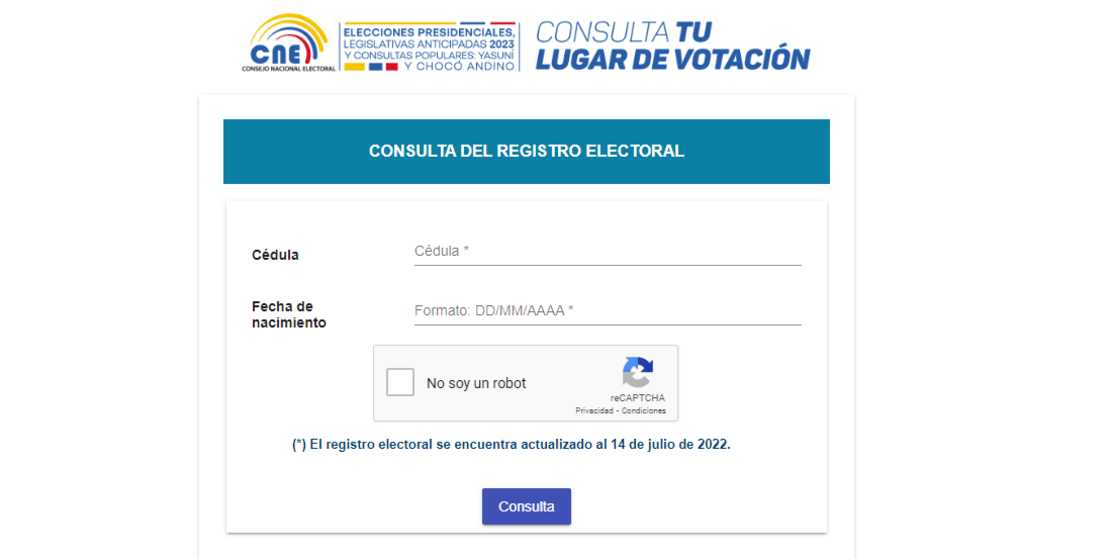 Así se ve el sitio web donde puedes consultar tu registro electoral y tu lugar de votación.