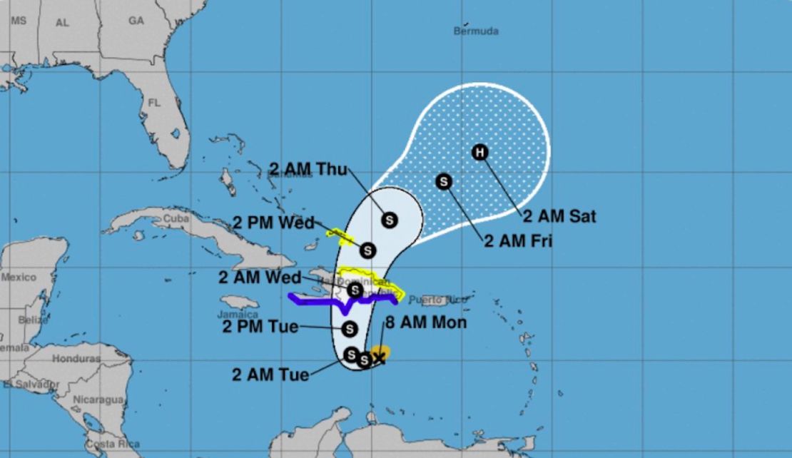 Pronóstico de la trayectoria de la tormenta tropical Franklin del 21 de agosto de 2023.