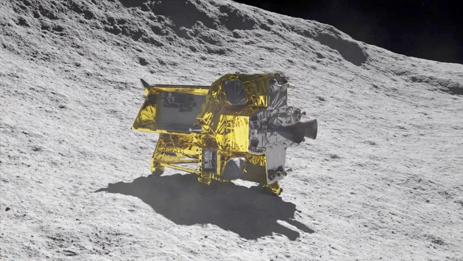 La representación de un artista muestra cómo será la misión "Moon Sniper" después de aterrizar en la superficie lunar.