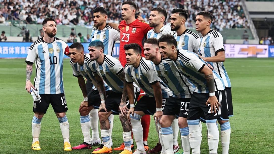 La selección argentina antes de uno de los últimos partidos amistosos disputados en China, el 15 de junio de 2023