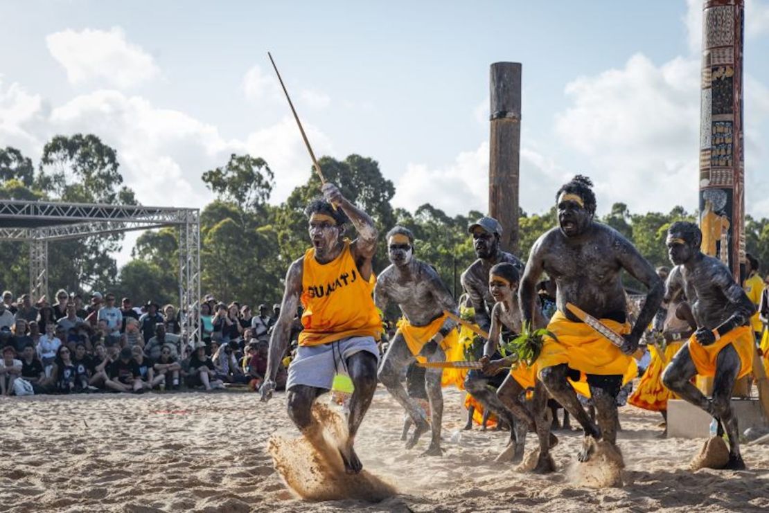 Cedric Marika leads Gumatj dancers during the Garma Festival in East Arnhem, Australia, on August 4.