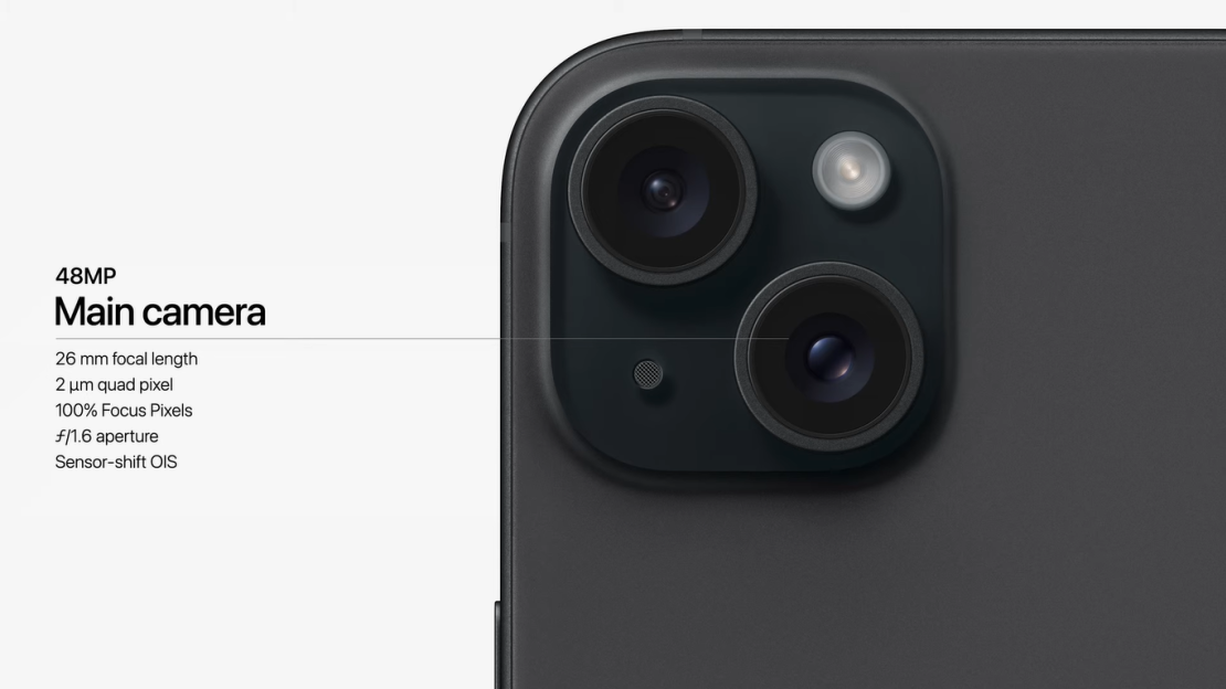 La nueva cámara principal de 48 MP del los iPhone 15 y 15 Plus.