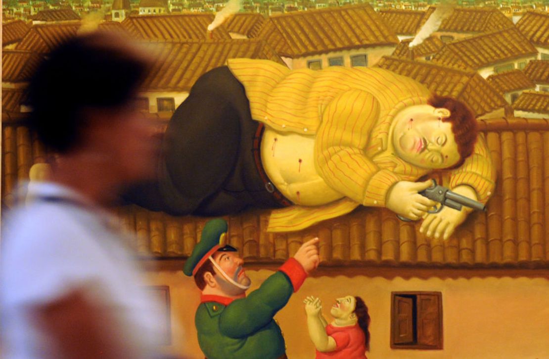 "Muerte de Pablo Escobar" de Fernando Botero en el Museo de Antioquia en Medellín exhibida el 20 de enero de 2011.