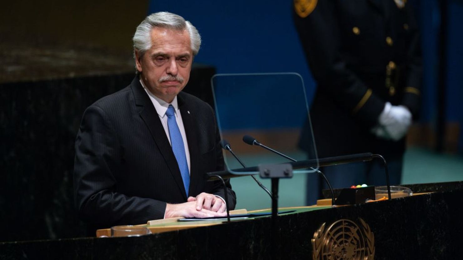 El entonces presidente de Argentina, Alberto Fernández, en la Asamblea General de las Naciones Unidas, en Nueva york, el 19 de septiembre de 2023.