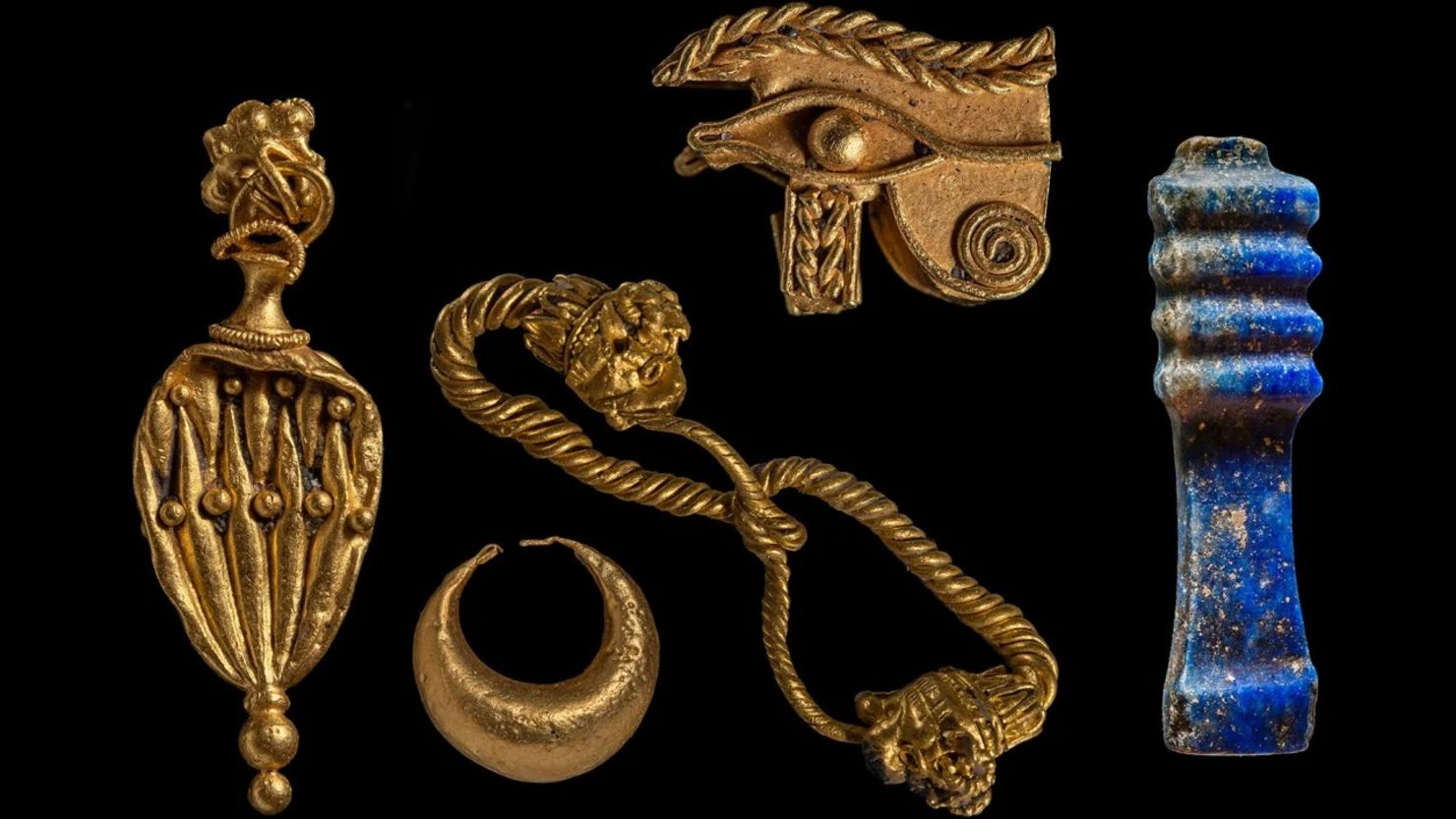 Se recuperaron objetos de oro, joyas y un pilar Djed, símbolo de estabilidad elaborado en lapislázuli.