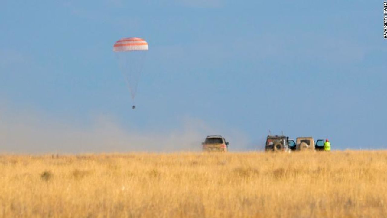 The Soyuz MS-23 spacecraft is seen as it lands in a remote area near the town of Zhezkazgan, Kazakhstan with Expedition 69 NASA astronaut Frank Rubio, Roscosmos cosmonauts Dmitri Petelin and Sergey Prokopyev, Wednesday, Sept. 27, 2023. The trio are returning to Earth after logging 371 days in space as members of Expeditions 68-69 aboard the International Space Station. For Rubio, his mission is the longest single spaceflight by a U.S. astronaut in history. Photo Credit