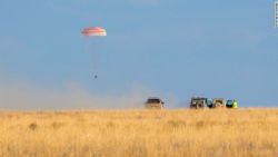 The Soyuz MS-23 spacecraft is seen as it lands in a remote area near the town of Zhezkazgan, Kazakhstan with Expedition 69 NASA astronaut Frank Rubio, Roscosmos cosmonauts Dmitri Petelin and Sergey Prokopyev, Wednesday, Sept. 27, 2023. The trio are returning to Earth after logging 371 days in space as members of Expeditions 68-69 aboard the International Space Station. For Rubio, his mission is the longest single spaceflight by a U.S. astronaut in history. Photo Credit