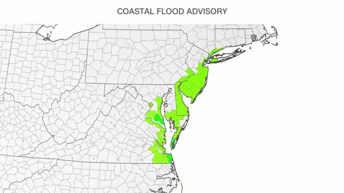 Avisos de inundaciones costeras en el Noreste y Atlántico Medio. Crédito :CNN Weather