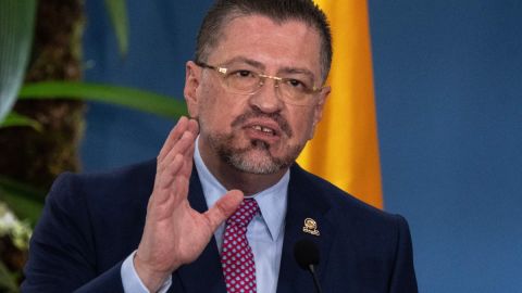 El presidente de Costa Rica, Rodrigo Chaves, en una conferencia de prensa en la Casa Presidencial en San José, Costa Rica, el 28 de agosto de 2023.