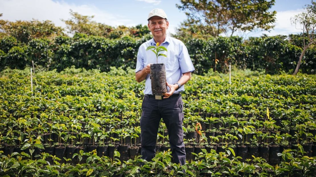 El director de agronomía global de Starbucks, Carlos Mario Rodríguez, en la finca cafetalera Hacienda Alsacia.