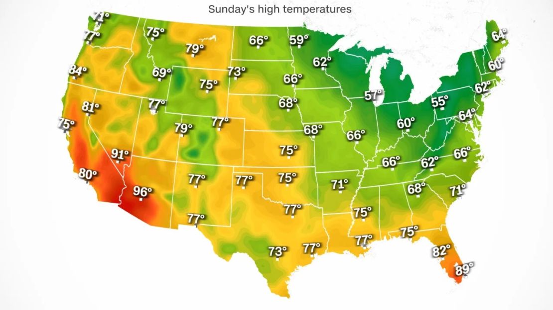 Temperaturas máximas para el domingo.