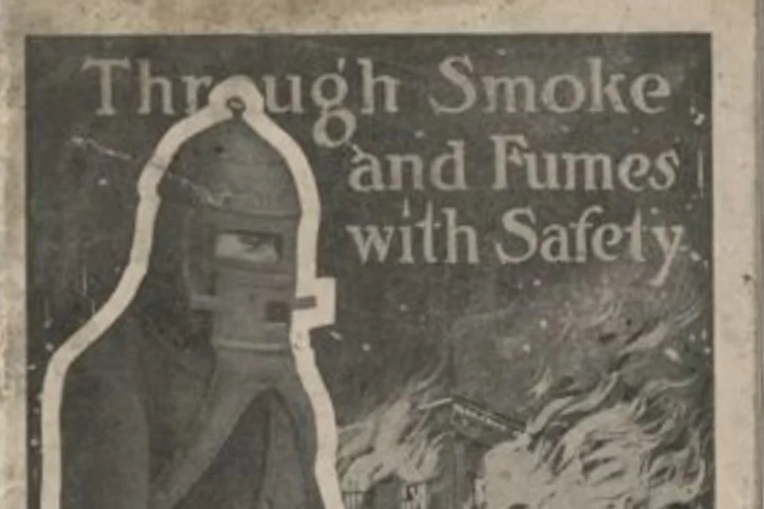 Un folleto publicitario de una capucha de seguridad nacional y protector de humo. 1914.