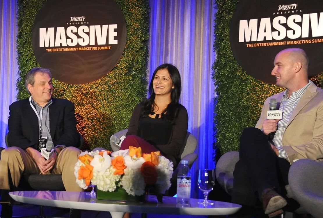 Adam Rockmore de Fandango, Sima Sistani y Ged Tarpey de Twitter en 2015 en Los Ángeles. Crédito: Angela Weiss/Getty Images para Variety