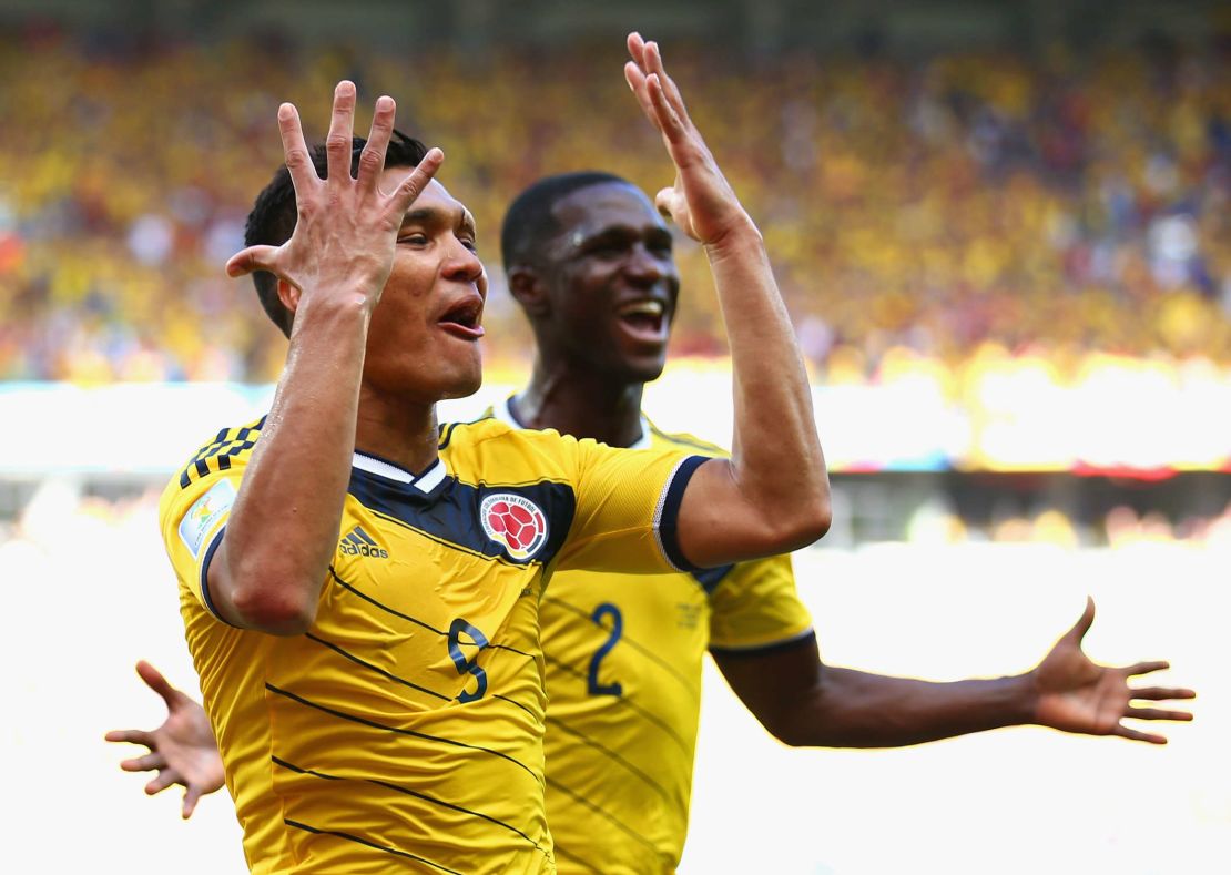 14 de junio 2014, Belo Horizonte, Brasil. Teo Gutiérrez celebrando el gol frente a Grecia en el Mundial de Brasil 2014. Foto Paul Gilham Getty Images.