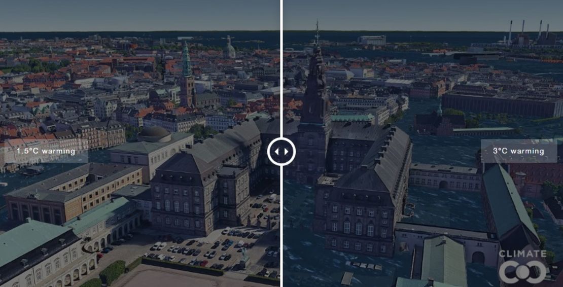 TerraMetrics/Central del ClimaCómo podría verse el aumento del nivel del mar en el Palacio de Christiansborg en Copenhague, Dinamarca.