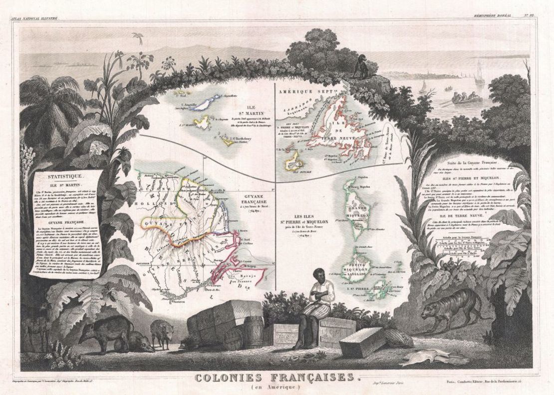 Mapa Levasseur de la Guayana francesa, Miquelón, Terranova y San Martín