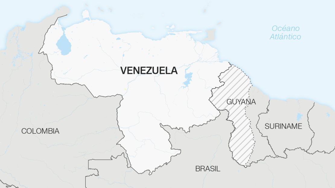 MAPA de la zona en reclamación entre Venezuela y Guyana