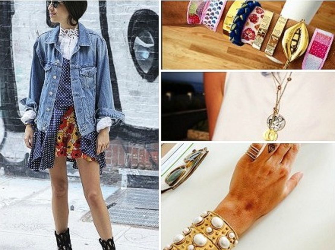 Leandra Medine, autora del blog "Man Repeller", ha acumulado un público fiel con su singular punto de vista acerca de la ropa, y la firma "arm parties", donde se apilan varias pulseras juntas.