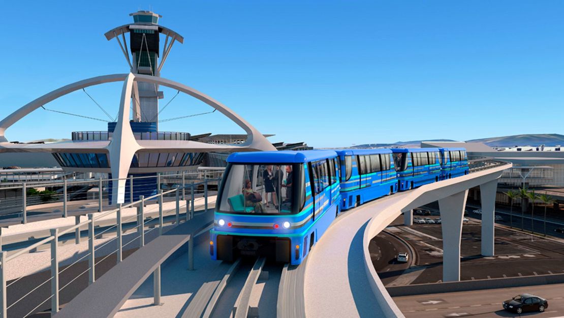 Representación artística del nuevo sistema de trenes LAX Automated People Mover. (Vía: Los Angeles World Airports/AP).