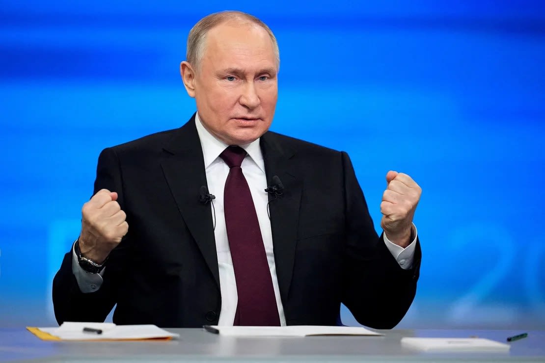 Putin habla durante su conferencia de prensa anual en Moscú, el 14 de diciembre de 2023. Crédito: Alexander Zemlianichenko/Reuters