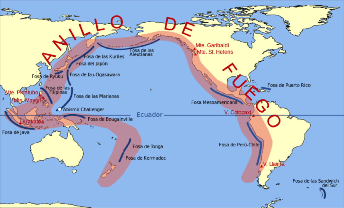 El "Anillo de Fuego" en el Océano Pacífico.