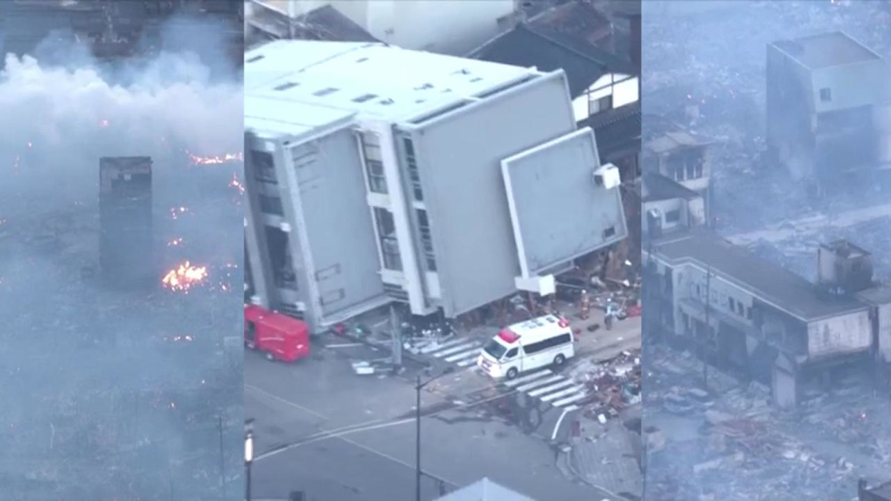 CNNE 1542807 - zona de desastre- video muestran edificios, carreteras e incendios tras terremoto en japon