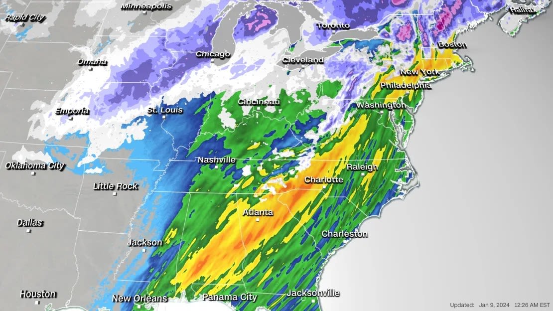 Un modelo de previsión muestra dónde se esperan fuertes lluvias y nevadas hasta el miércoles.