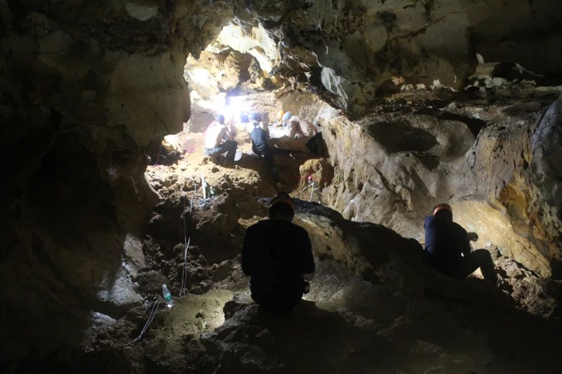 Excavación en la cueva de Ma Feng, en Guangxi (sur de China), la región donde se hallaron los fósiles. Crédito: Kira Westaway/Universidad Macquarie