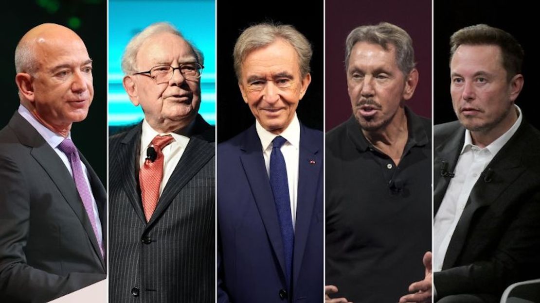 Jeff Bezos, Warren Buffett, Bernard Arnault, Larry Ellison y Elon Musk se han enriquecido mucho en los últimos años.