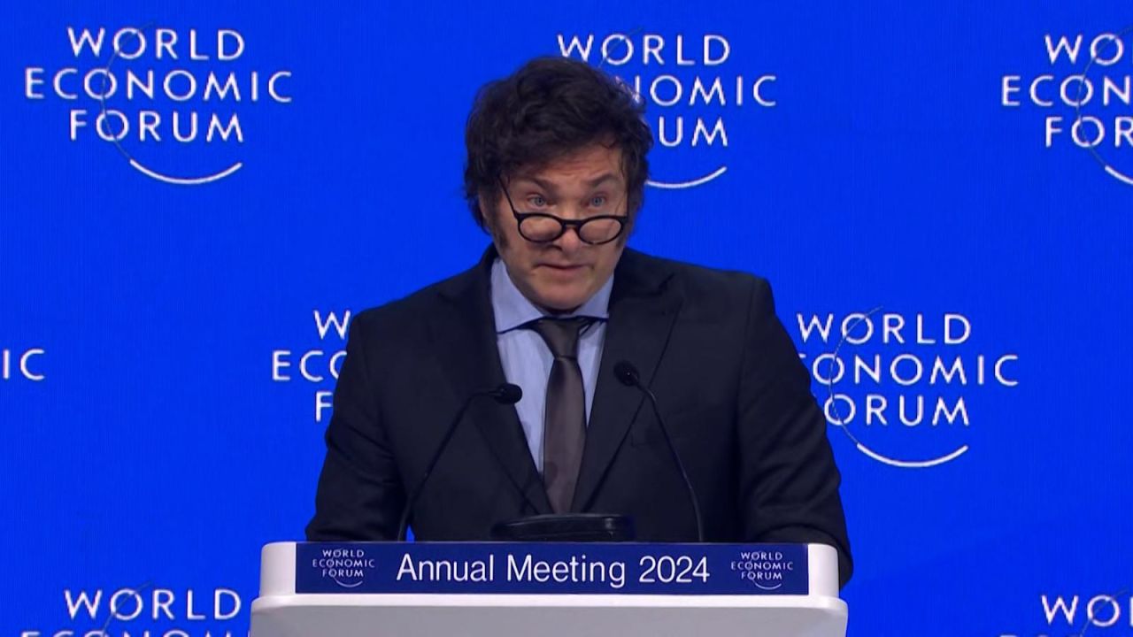 El Presidente de la Nación, Javier Milei, durante su exposición en el Foro Internacional de Davos.