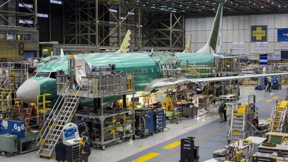 El avión Boeing 737 Max en la línea de producción de la planta de fabricación de la compañía en Renton, Washington, visto en 2015.