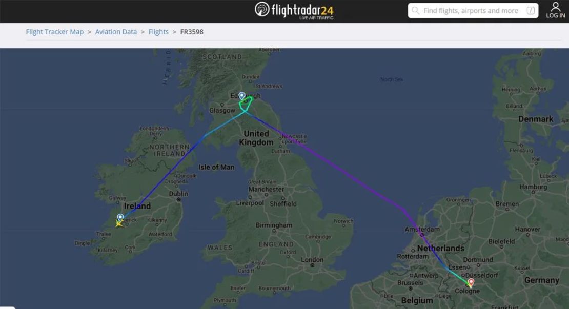 Este vuelo de Shannon a Edimburgo terminó en Colonia. Crédito: FlightRadar