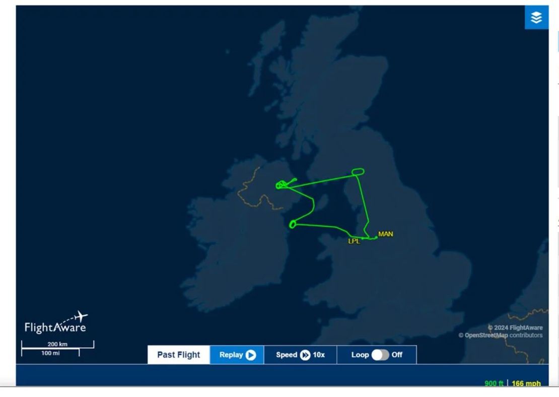 Un vuelo Manchester-Dublín probó Dublín, Belfast y Glasgow antes de aterrizar en Liverpool. Crédito: FlightRadar