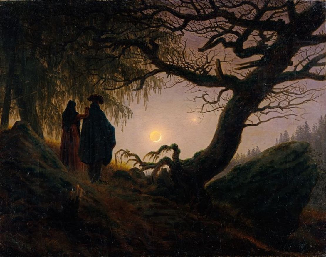 Obra de Caspar David Friedrich "Hombre y mujer contemplando la luna".