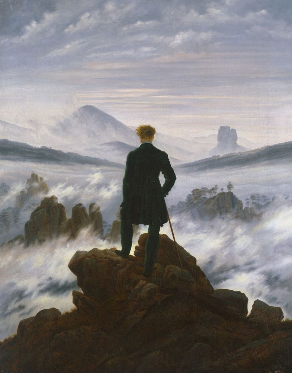 Quizás la obra más conocida de Friedrich, el óleo "El caminante sobre el mar de niebla", se exhibe actualmente en la Kunsthalle de Hamburgo.