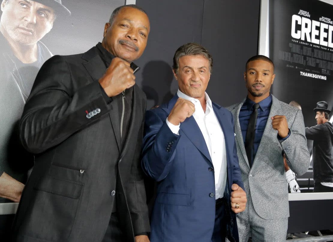 Carl Weathers, Sylvester Stallone y Michael B. Jordan en el estreno de la película 'Creed ', Los Ángeles, en noviembre de 2015.