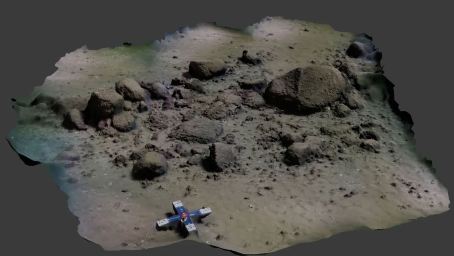 Un modelo 3D muestra una pequeña sección del muro de piedra tal como aparece actualmente bajo el mar Báltico.