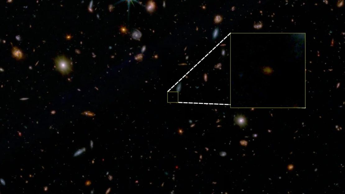 Una nueva imagen tomada por el Telescopio Espacial James Webb revela una galaxia "muerta", llamada JADES-GS-z7-01-QU, en el universo distante. Colaboración JADES