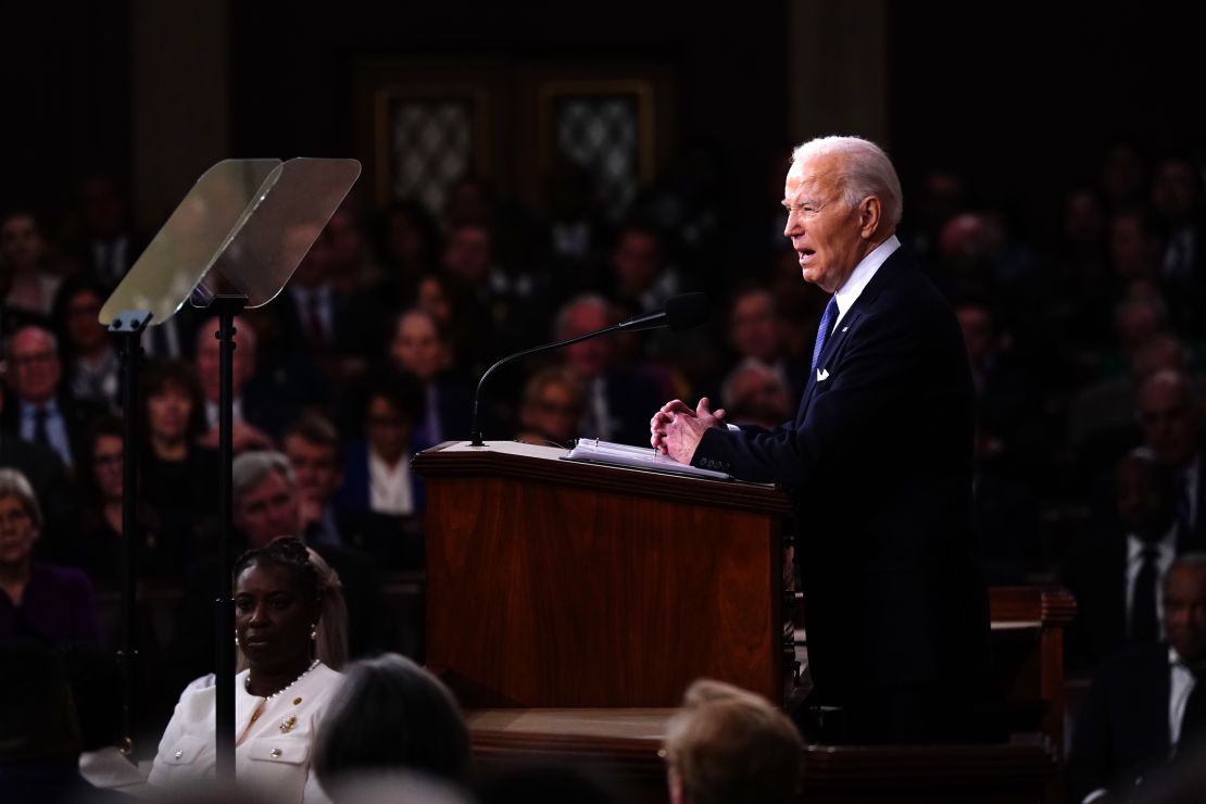 WASHINGTON, DC - MARCH 7: U.S. President Joe Biden delivers the annual State of the Union address before a joint session of Congress in the House chamber at the Capital building on March 7, 2024 in Washington, DC. This is Biden's final address before the November general election.