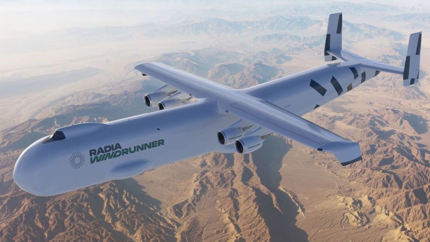 El avión más grande de la historia: Este diseño muestra el WindRunner, un nuevo avión desarrollado por la empresa energética Radia, con sede en Colorado.