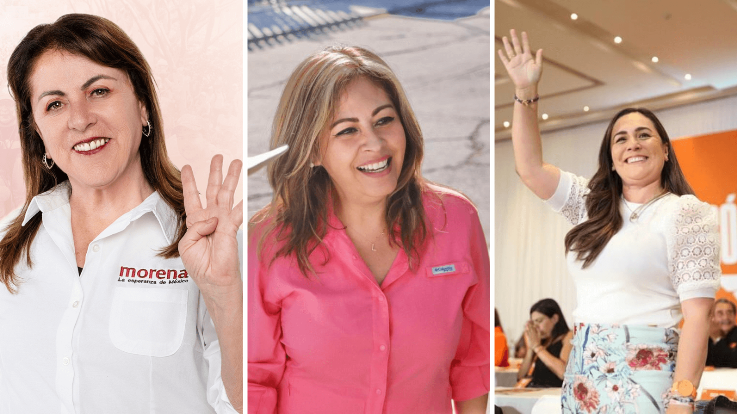 Margarita González Saravia, Lucy Meza y Jessica Ortega de la Cruz, candidatas a gobernadora en Morelos.