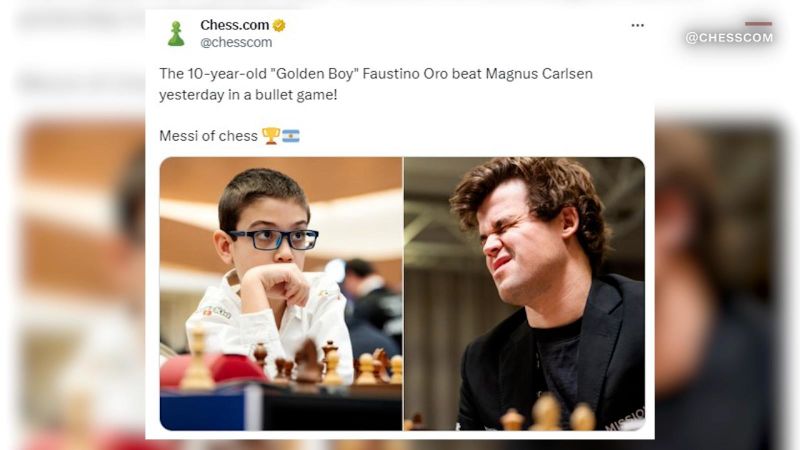 Faustino Oro, un niño argentino de 10 años, derrotó a Magnus Carlsen, astro del ajedrez