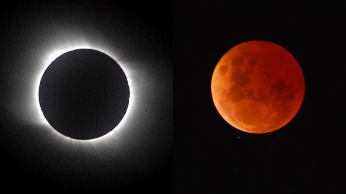 Eclipse solar en Pucón, Chile, el 14 de diciembre de 2020; y eclipse lunar en Melbourne, Australia, el 8 de noviembre de 2022.