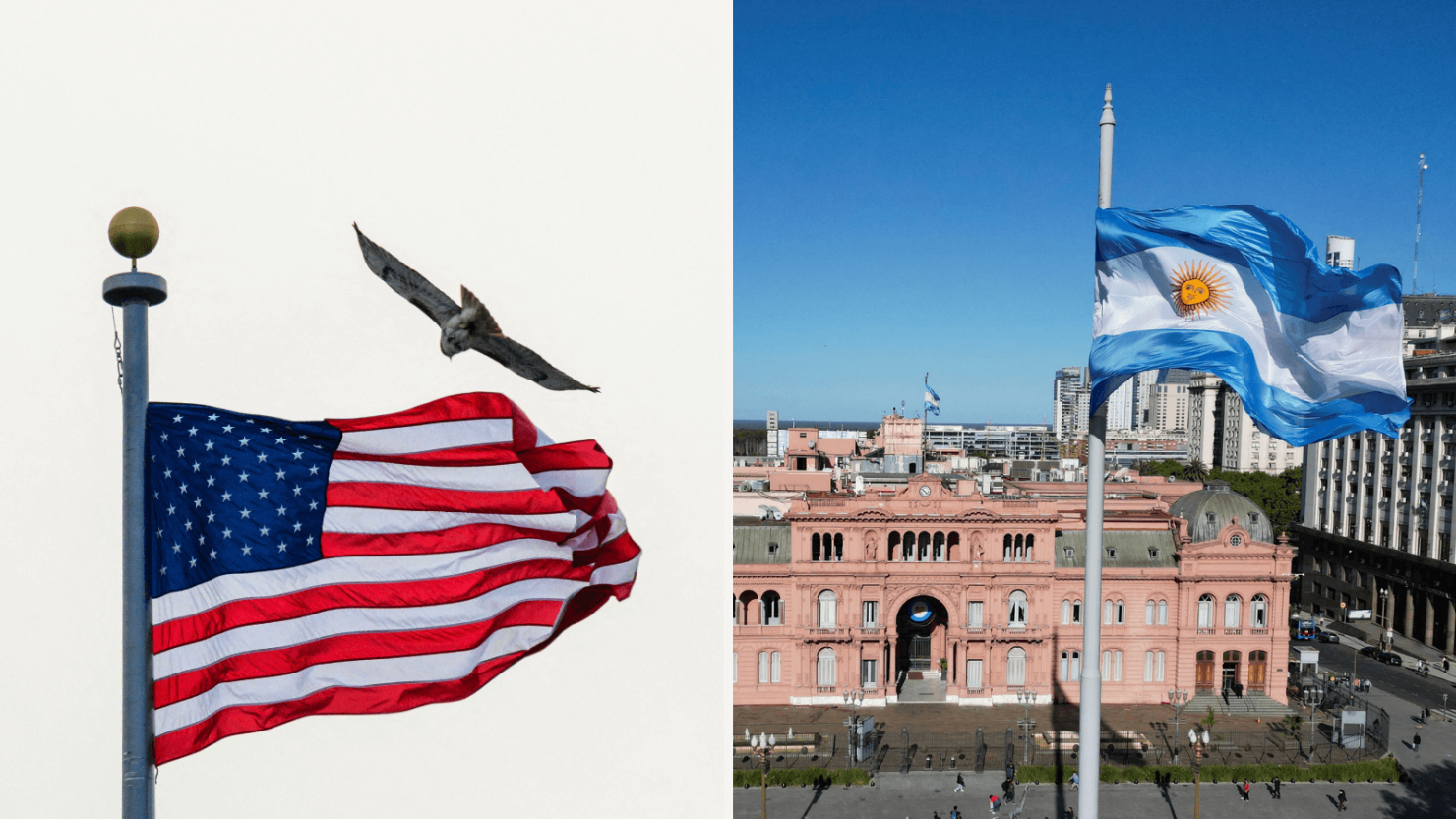 Banderas de Estados Unidos y Argentina.