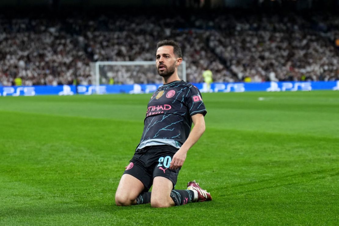 Bernardo Silva celebra el primer gol del Manchester City. Crédito: Angel Martinez/Getty Images