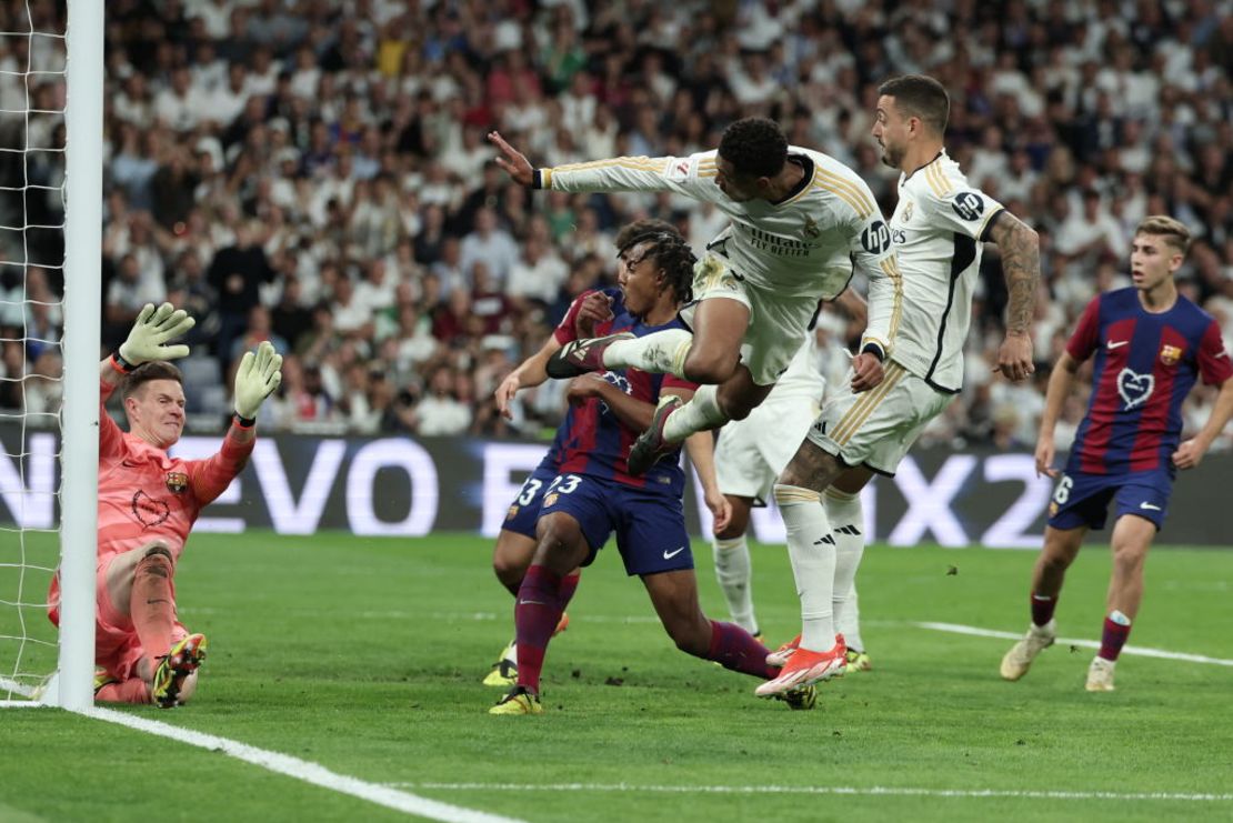 Jude Bellinghamen la acción el gol de la victoria. Crédito: THOMAS COEX/AFP via Getty Images