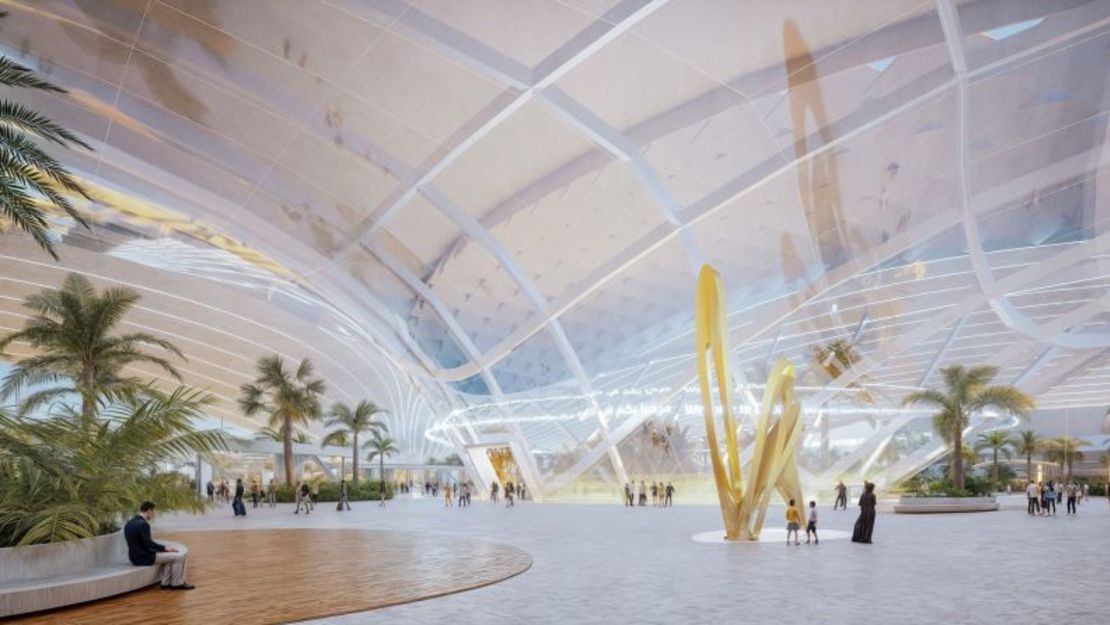 Un render de artista muestra una vista interior de la ampliación prevista del Dubai World Central - Aeropuerto Internacional Al Maktoum (DWC). Crédito: Dubai Airports