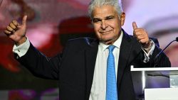 Panama's presidential candidate for the Realizando Metas party Jose Raul Mulino gestures during his campaign closing rally in Panama City on April 28, 2024. Panama will hold presidential elections next May 5. (Photo by MARTIN BERNETTI / AFP)