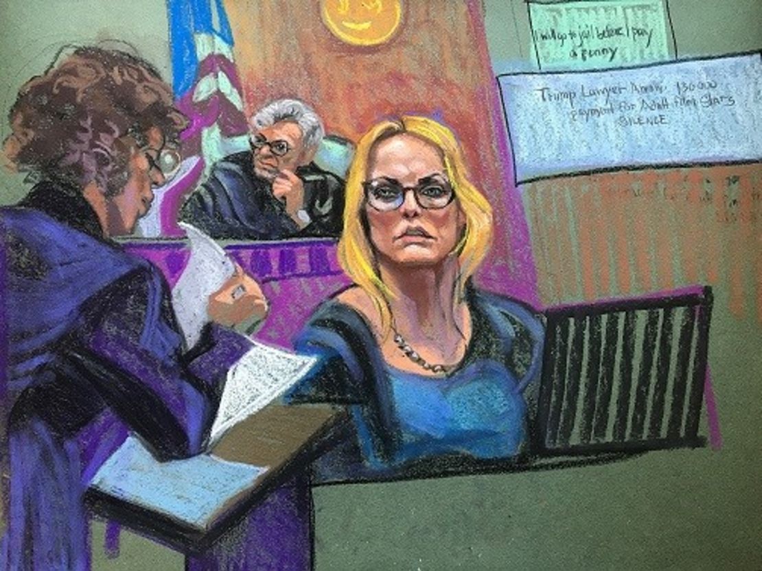 Stormy Daniels en un sketch del juicio de Donald Trump.